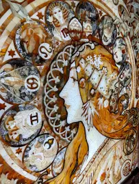 Walnut and amber panels by Alphonse Mucha "Zodiac"